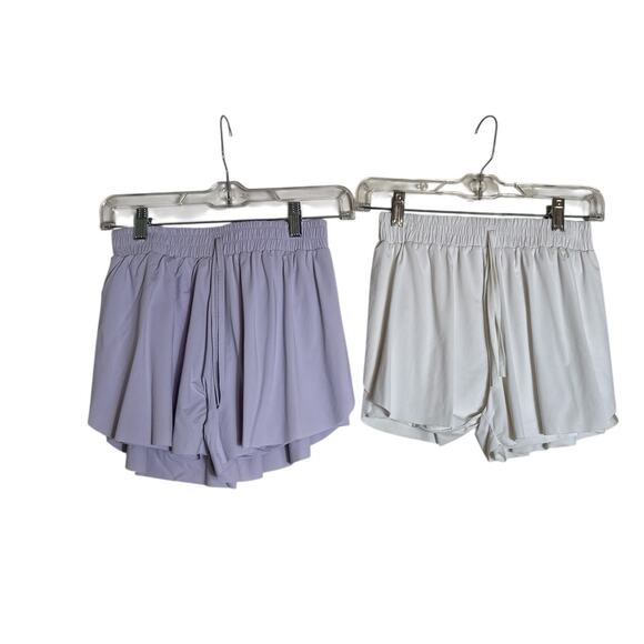 Exarus Pack of 2 Girls Kids High Waisted Running Short Tennis SZ 14 Purple White - Picture 2 of 7